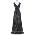 Kate Kasin sin mangas de cuello en V largo negro brillante vestido de fiesta de lentejuelas KK000199-4
